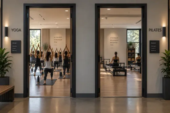 A yoga class part-way through a session