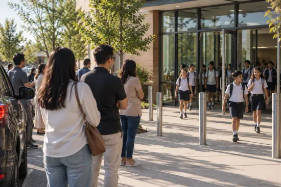 Students walking out of school at dismissal time