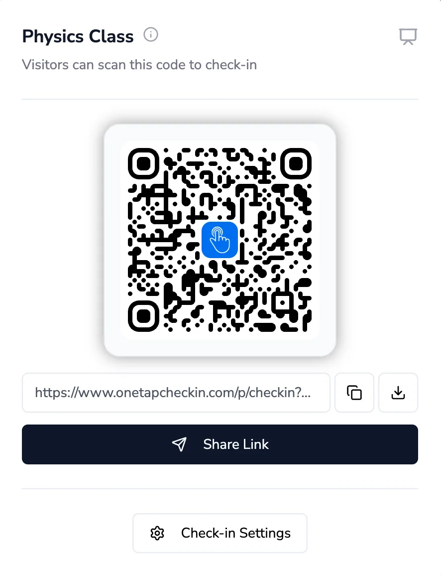 OneTap public check-in QR code screen