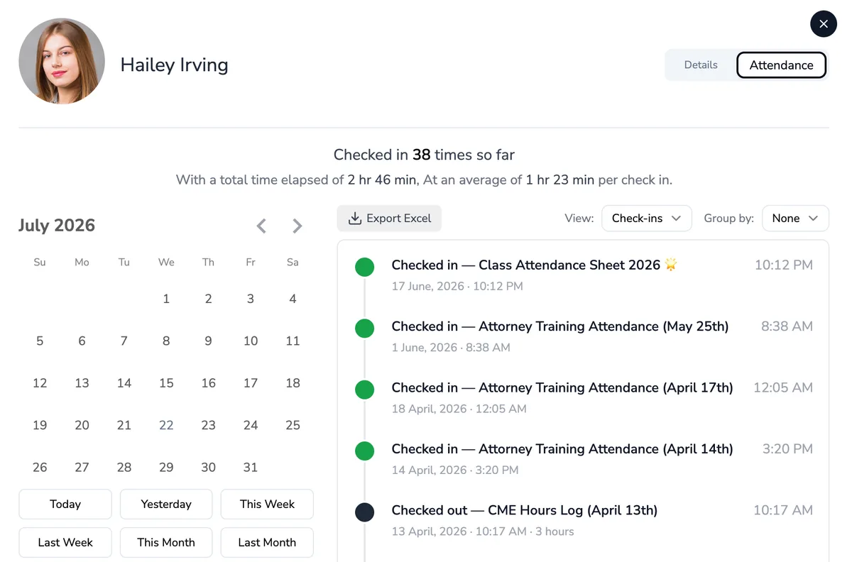 OneTap analytics and student attendance activity report