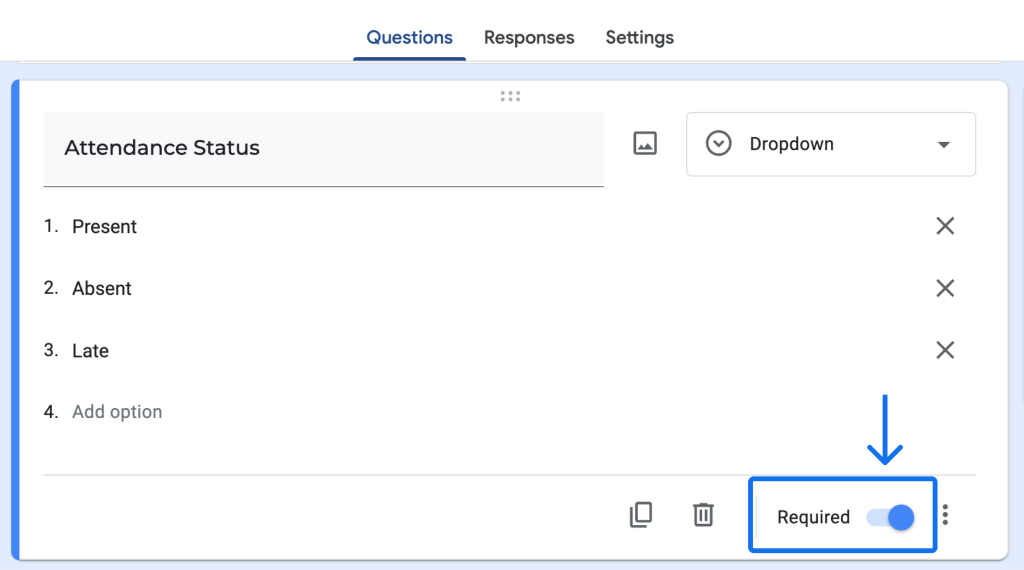 marked questions in google forms attendance