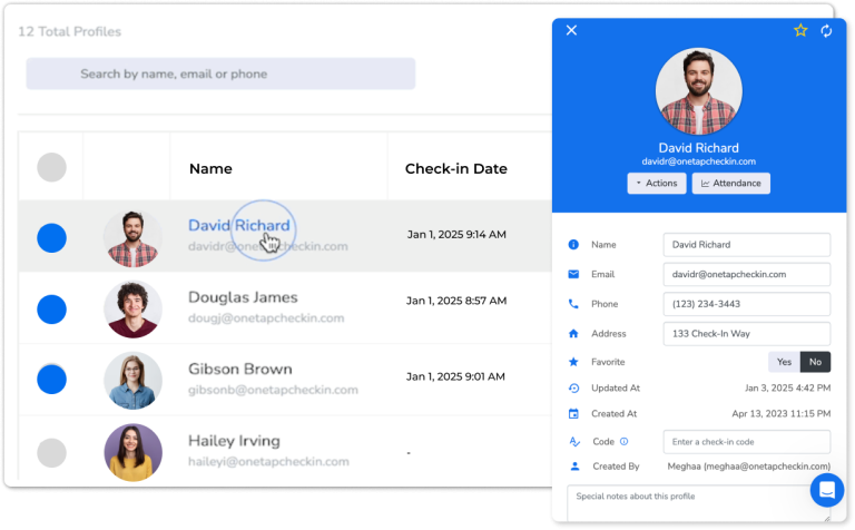 real-time attendance tracking onetap check-in app