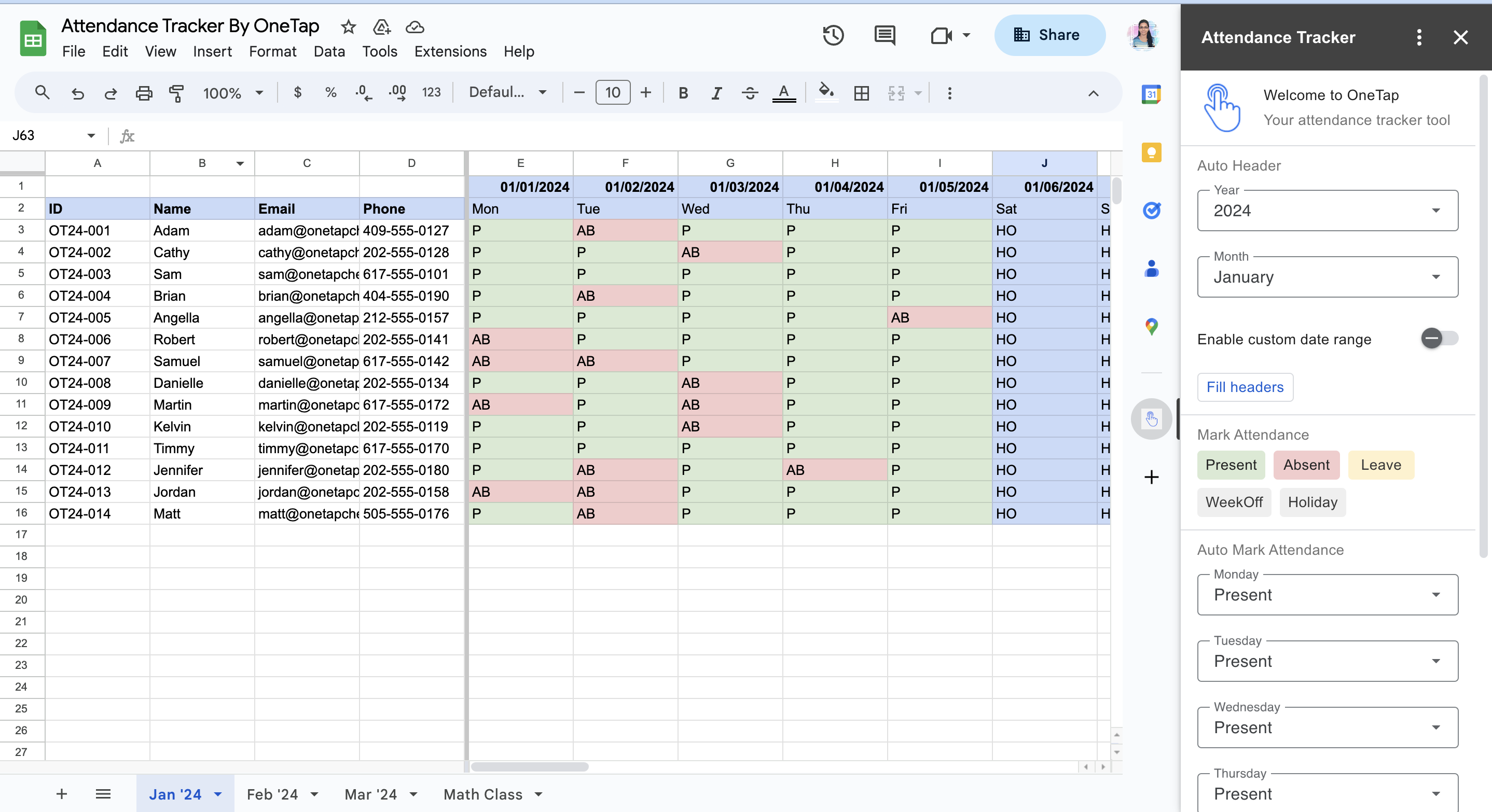 Attendnace Tracker AddOn by OneTap