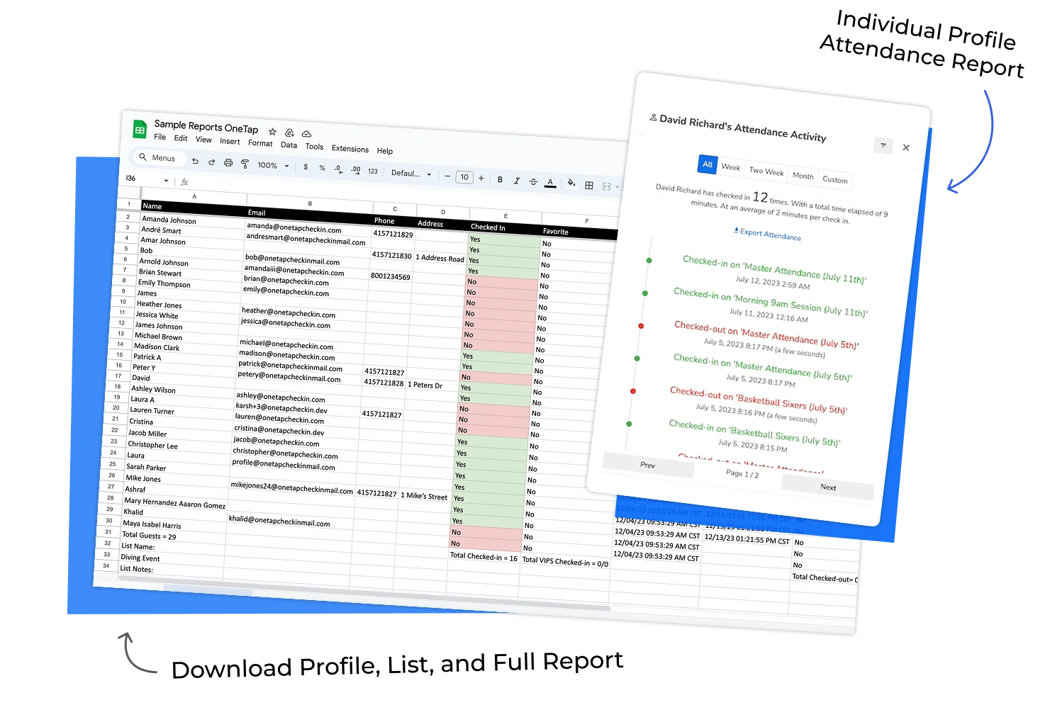 attendance reports with onetap attendance