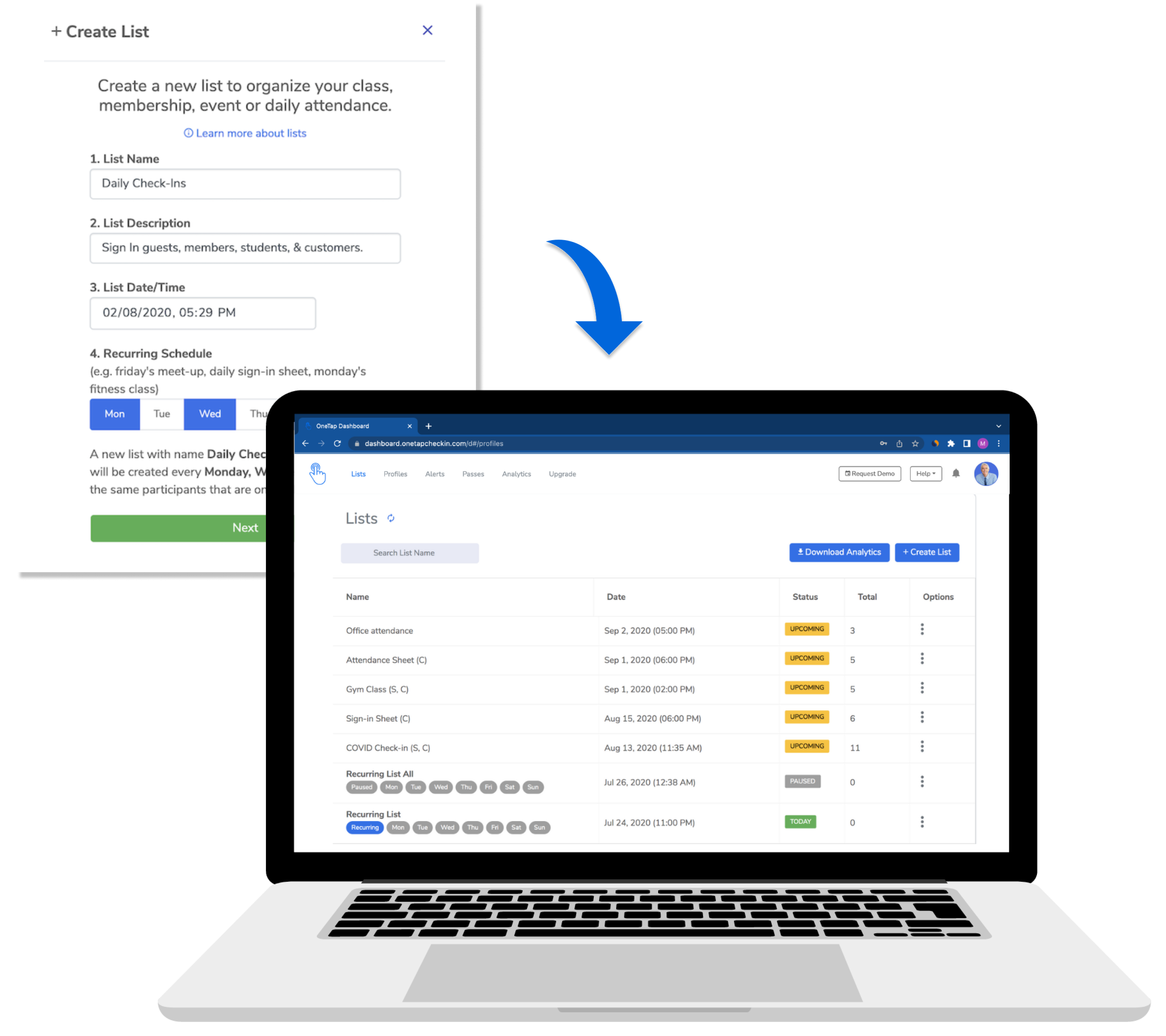 Create an attendance sheet online with OneTap