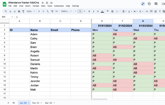 Automate Attendance Tracker AddOn 