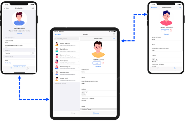 OneTap app running on multiple devices and syncing data across the cloud