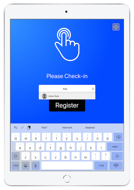 OneTap kiosk for visitor management and sign-ins